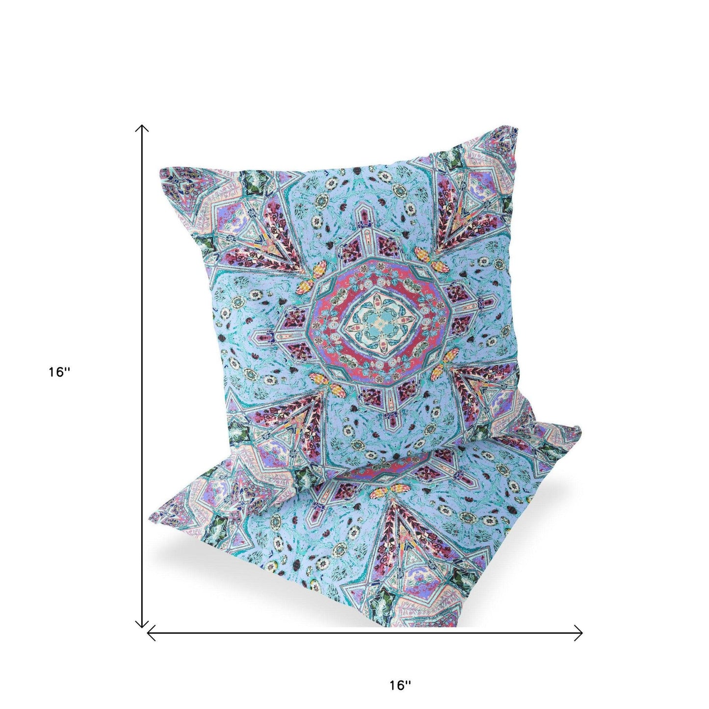 Set of Two 16" X 16" Blue and Green Blown Seam Floral Indoor Outdoor Throw Pillow - FurniFindUSA