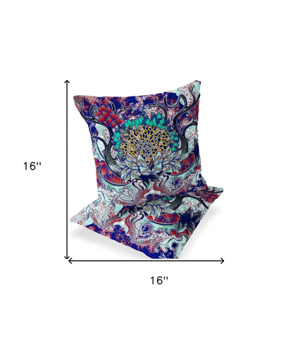 Set of Two 16" X 16" Blue and Green Blown Seam Floral Indoor Outdoor Throw Pillow - FurniFindUSA