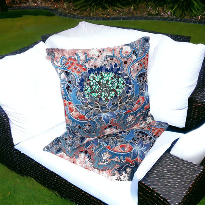 Set of Two 16" X 16" Blue and Pink Blown Seam Floral Indoor Outdoor Throw Pillow - FurniFindUSA