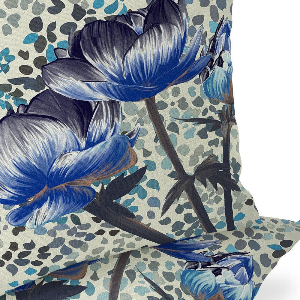 Set of Two 16" X 16" Blue and Green Butterfly Blown Seam Floral Indoor Outdoor Throw Pillow - FurniFindUSA