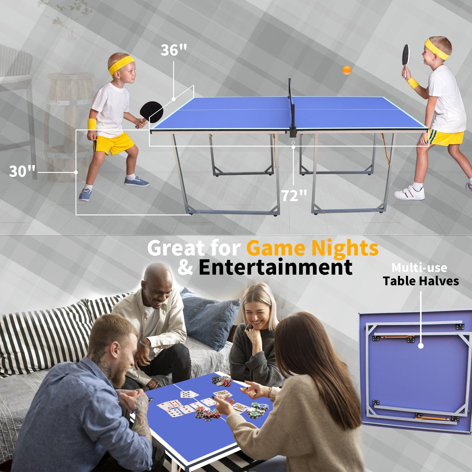 6ft Mid-Size Table Tennis Table Foldable & Portable Ping Pong Table Set for Indoor & Outdoor Games with Net - FurniFindUSA