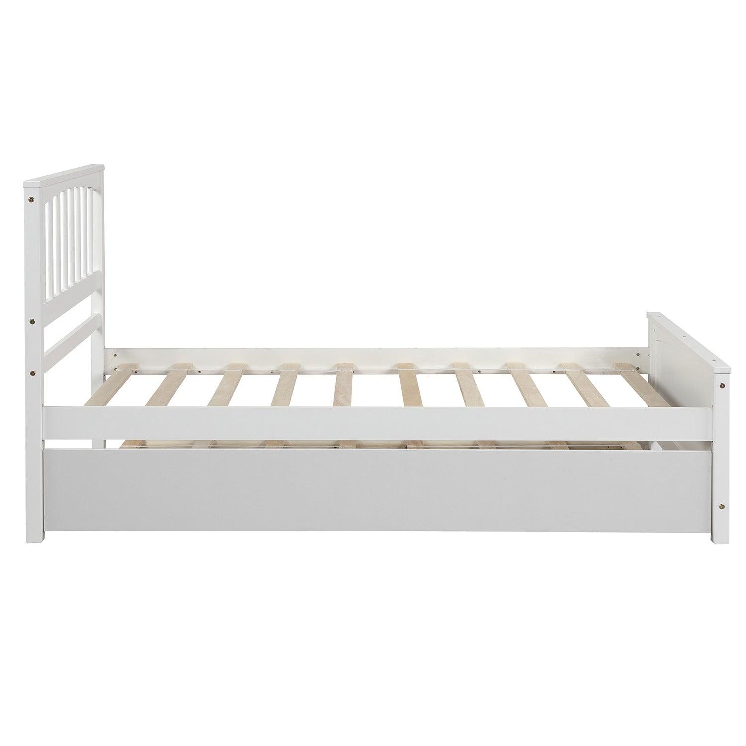 Twin size Platform Bed with Trundle White - FurniFindUSA