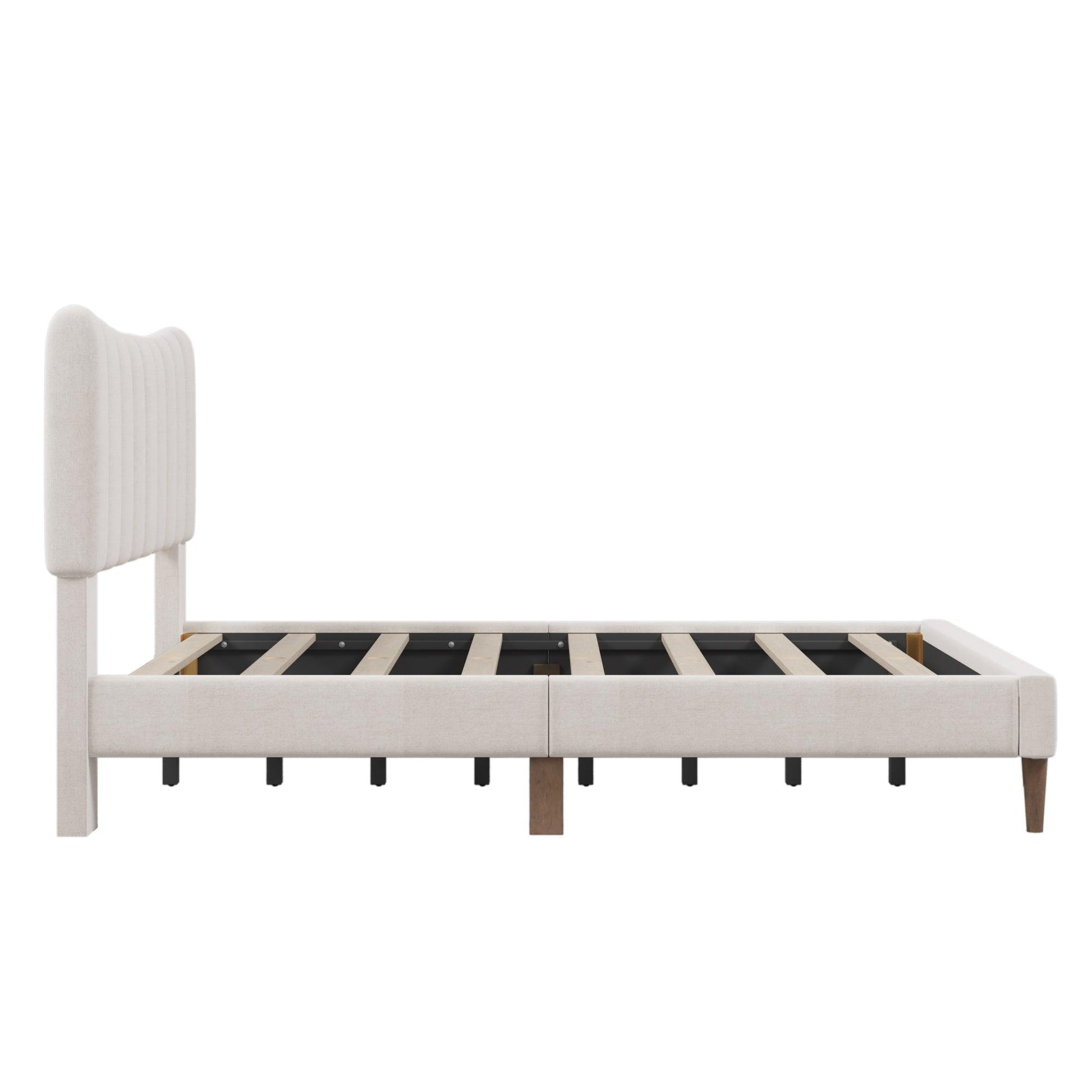 Upholstered Platform Bed Frame with Vertical Channel Tufted Headboard No Box Spring Needed Full Cream - FurniFindUSA