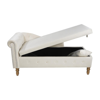 Velvet indoor chaise lounge with nailhead trim, storage and pillows, can be used in living room, bedroom, den - FurniFindUSA