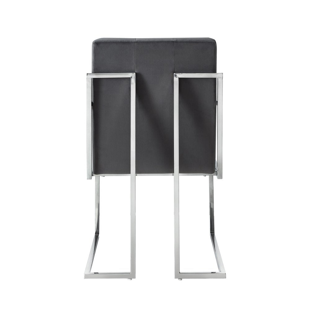 Set of Two Tufted Gray and Silver Metallic Upholstered Velvet Dining Arm Chairs — view 5