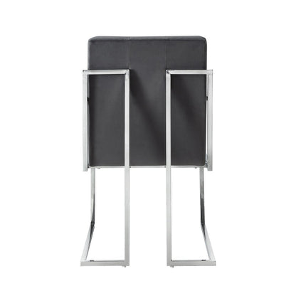 Set of Two Tufted Gray and Silver Metallic Upholstered Velvet Dining Arm Chairs HomeRoots