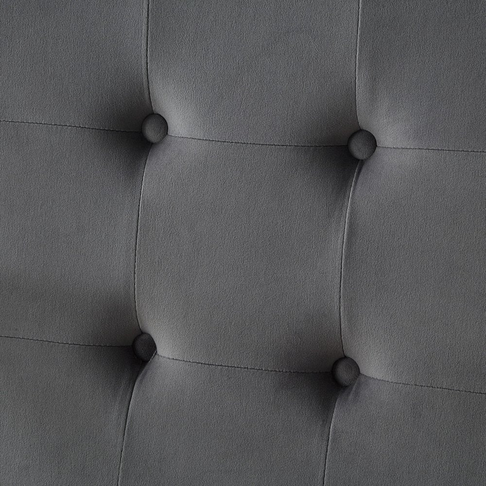 Set of Two Tufted Gray and Silver Metallic Upholstered Velvet Dining Arm Chairs HomeRoots