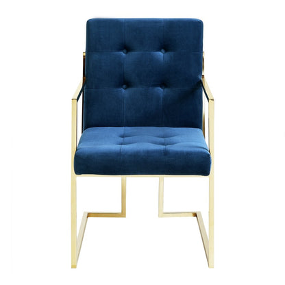 Set of Two Tufted Navy Blue and Gold Upholstered Velvet Dining Arm Chairs HomeRoots