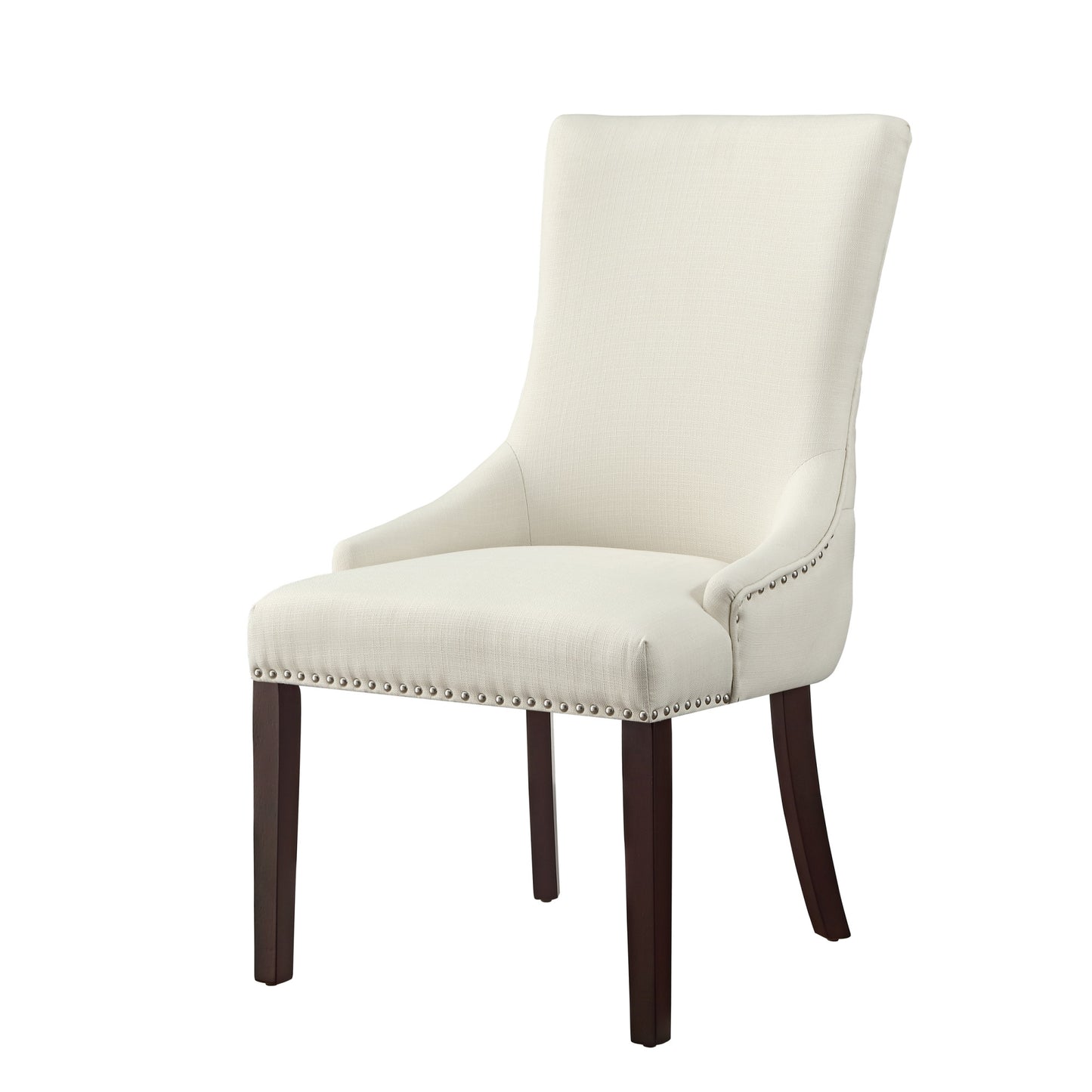 Set of Two Tufted Cream and Espresso Upholstered Linen Dining Side Chairs