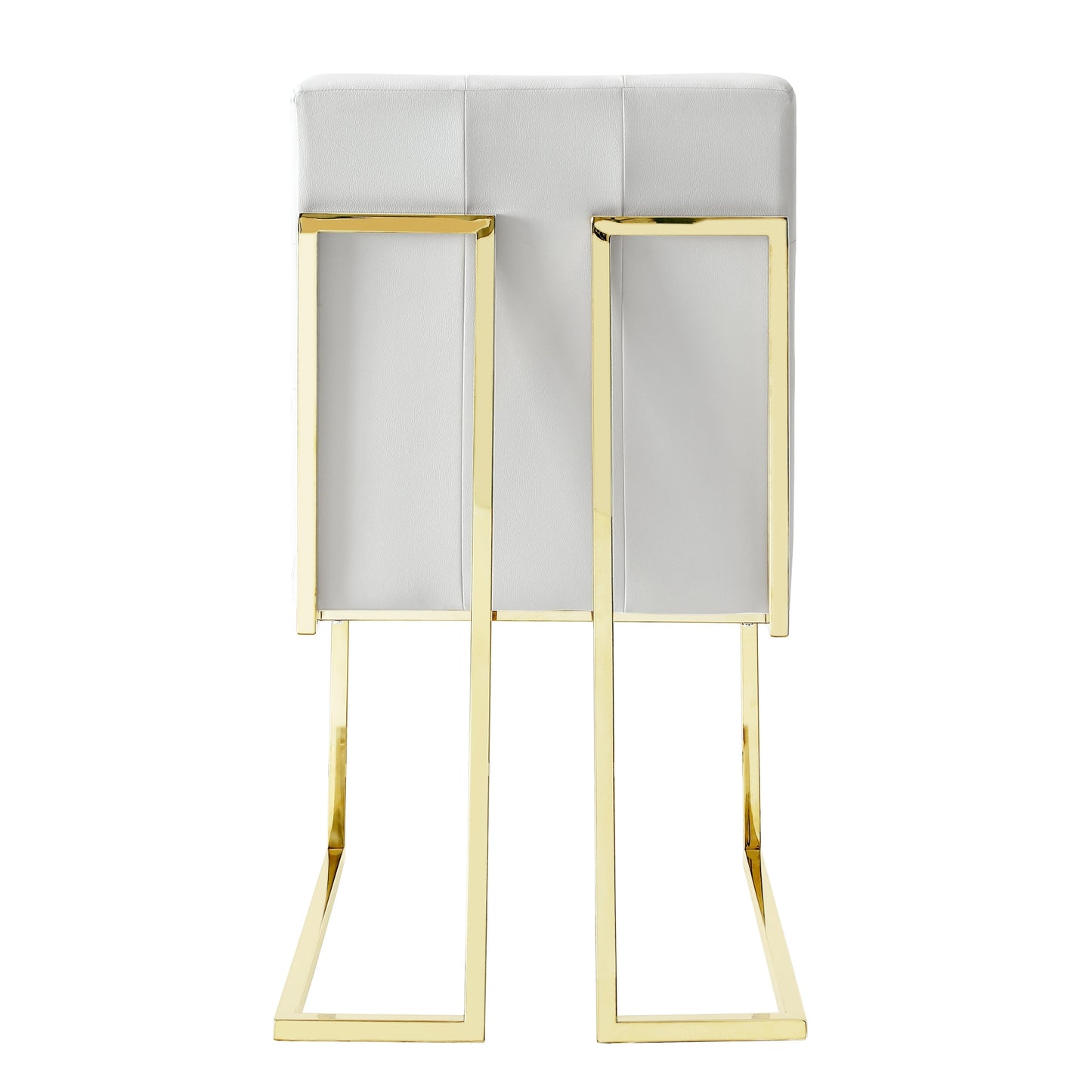 Set of Two Tufted White and Gold Upholstered Faux Leather Dining Side Chairs