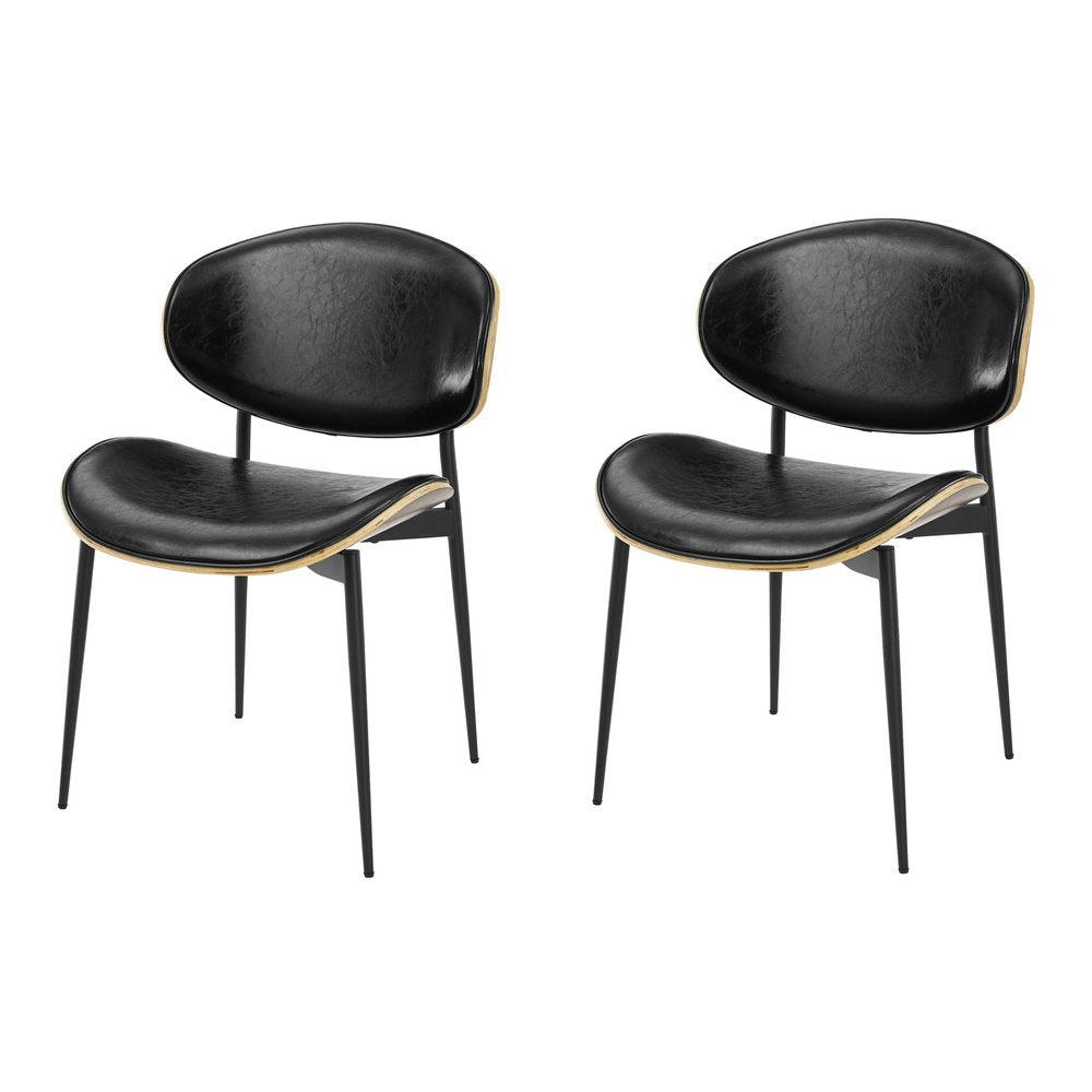 Set of Two Black Faux Leather and Wood Partially Open Back Dining Side Chairs — view 6