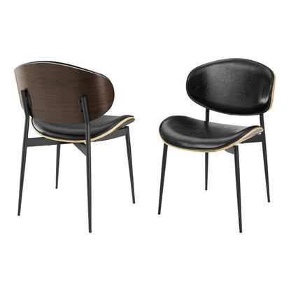 Set of Two Black Faux Leather and Wood Partially Open Back Dining Side Chairs HomeRoots