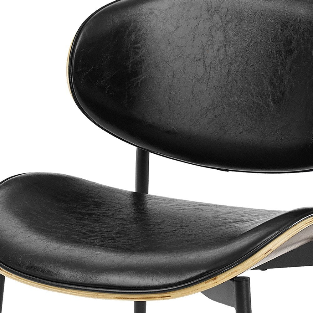 Set of Two Black Faux Leather and Wood Partially Open Back Dining Side Chairs HomeRoots