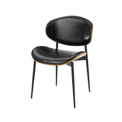 Set of Two Black Faux Leather and Wood Partially Open Back Dining Side Chairs HomeRoots