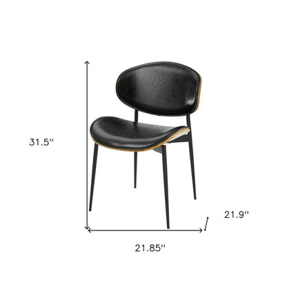 Set of Two Black Faux Leather and Wood Partially Open Back Dining Side Chairs HomeRoots