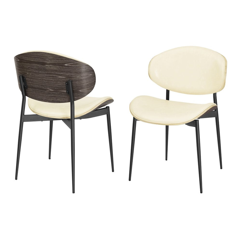 Set of Two Black Faux Leather and Wood Partially Open Back Dining Side Chairs — view 8