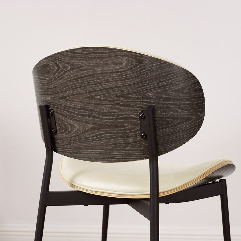Set of Two Black Faux Leather and Wood Partially Open Back Dining Side Chairs — view 11