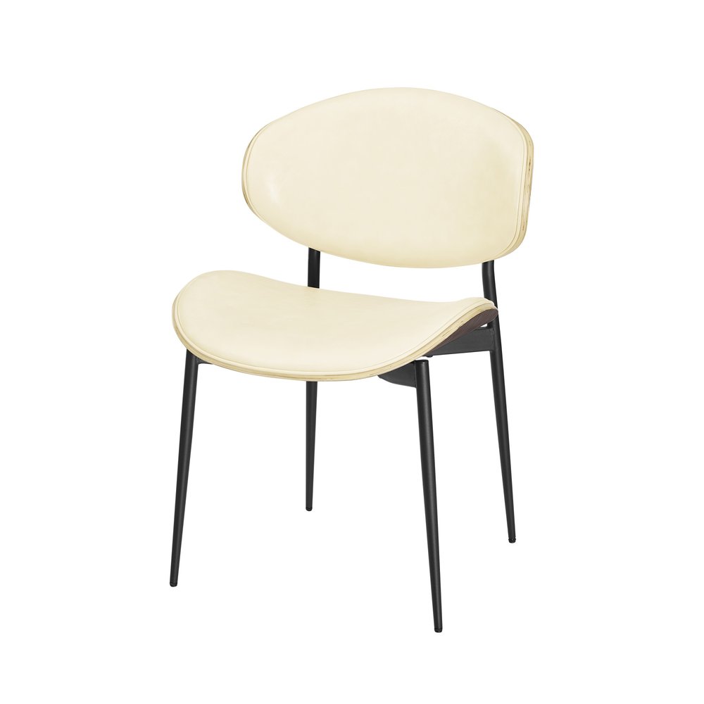 Set of Two Black Faux Leather and Wood Partially Open Back Dining Side Chairs HomeRoots