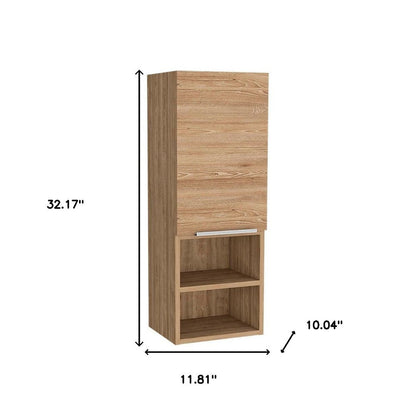 12" Natural Wood Floating Single Door Bathroom Vanity And Medicine Cabinet