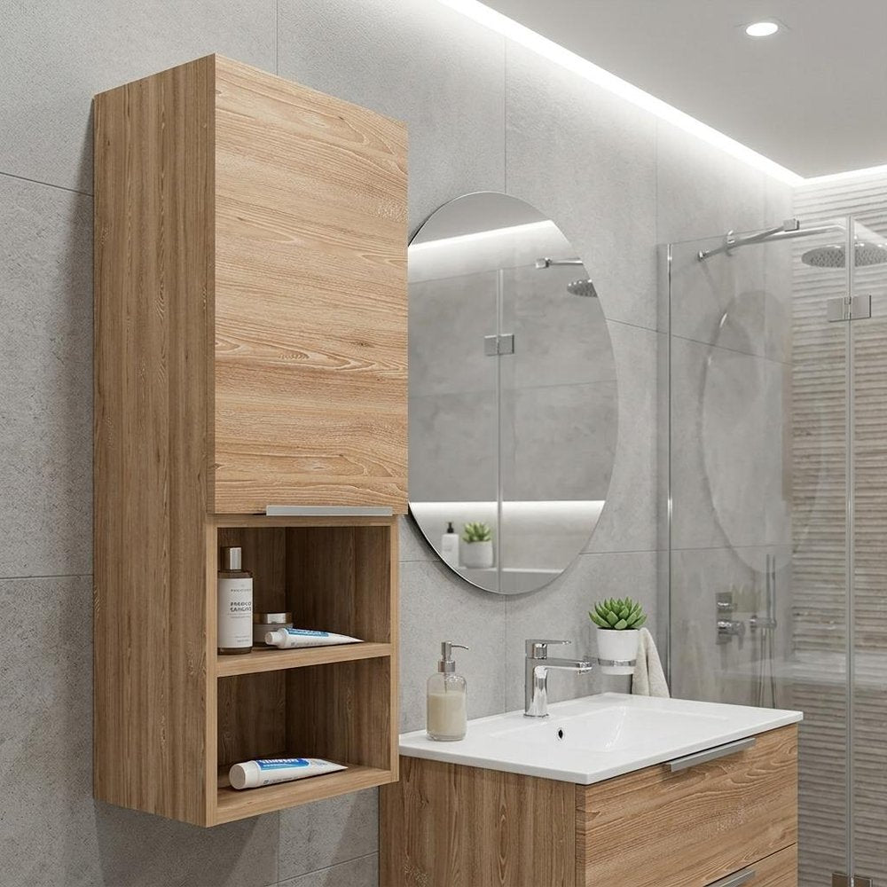 12" Natural Wood Floating Single Door Bathroom Vanity And Medicine Cabinet — view 6