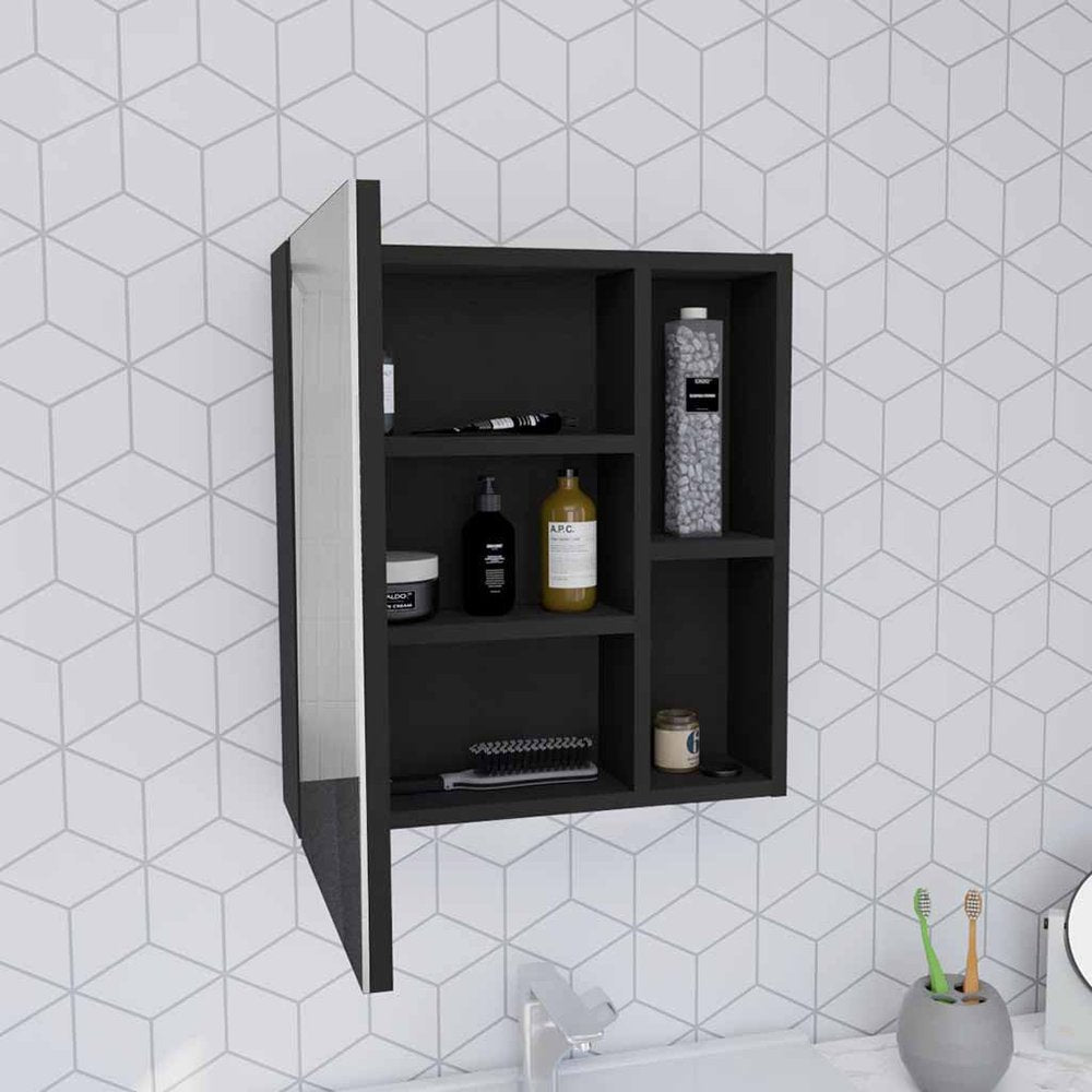 18" Black Wood Floating Single Door Bathroom Vanity And Medicine Cabinet — view 1