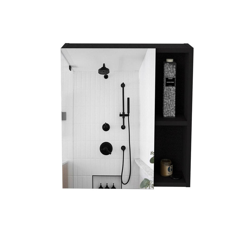 18" Black Wood Floating Single Door Bathroom Vanity And Medicine Cabinet — view 2