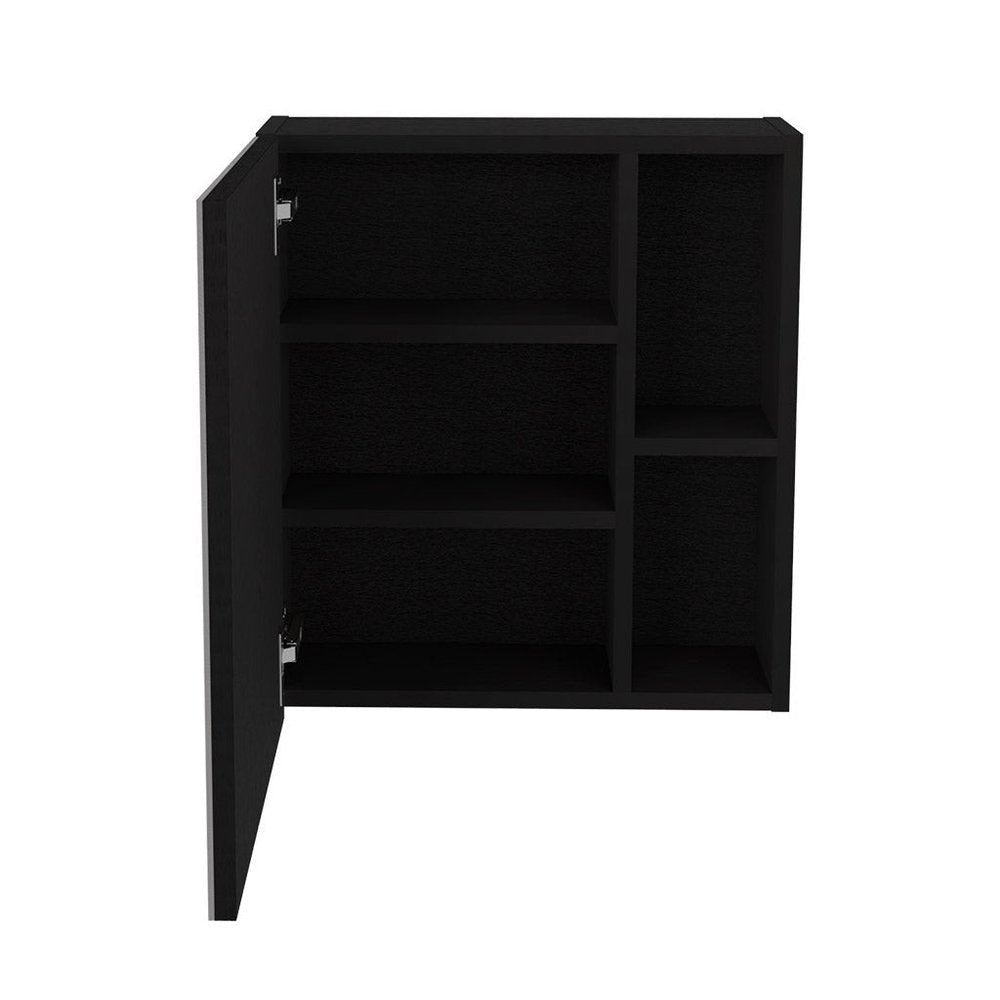 18" Black Wood Floating Single Door Bathroom Vanity And Medicine Cabinet — view 3