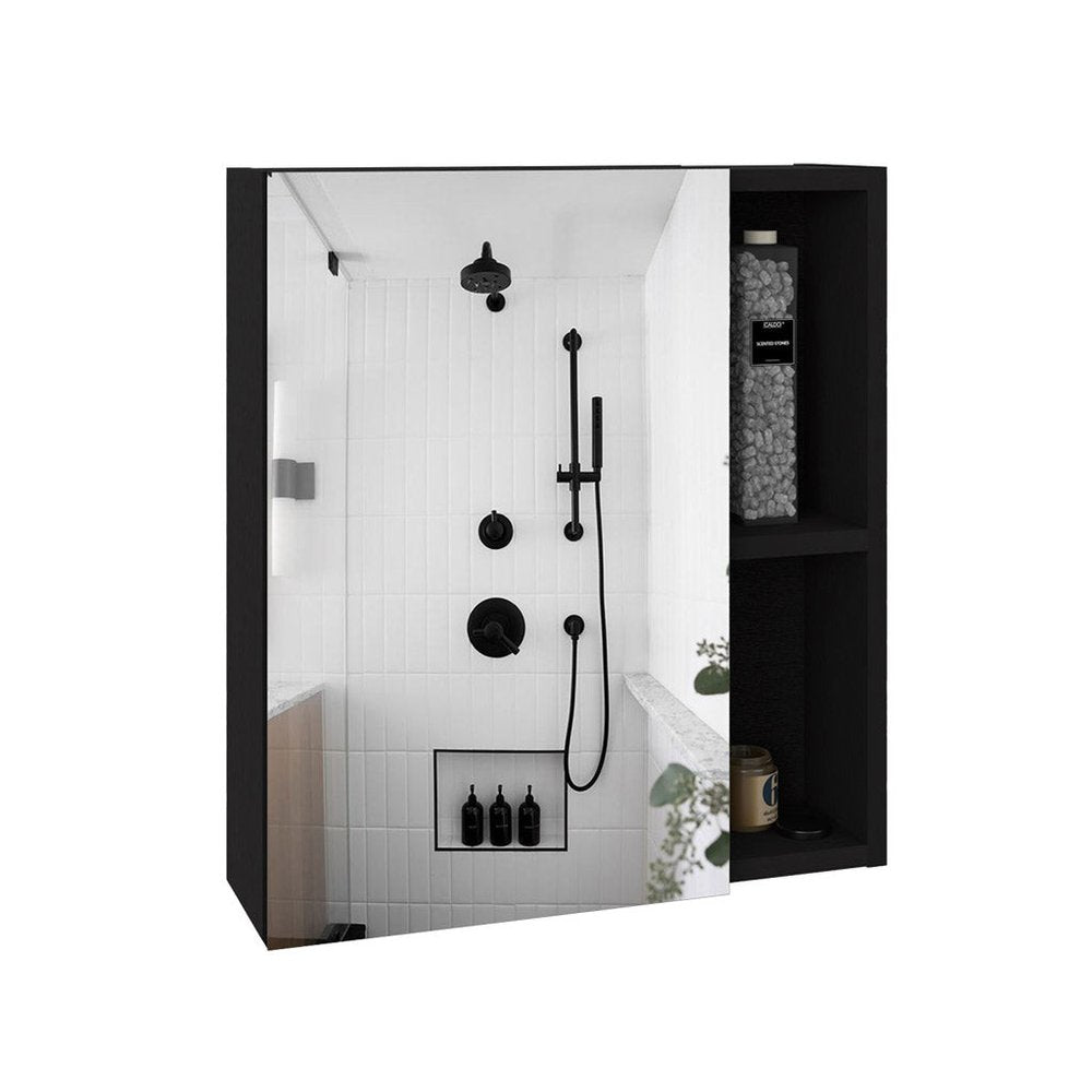 18" Black Wood Floating Single Door Bathroom Vanity And Medicine Cabinet — view 4