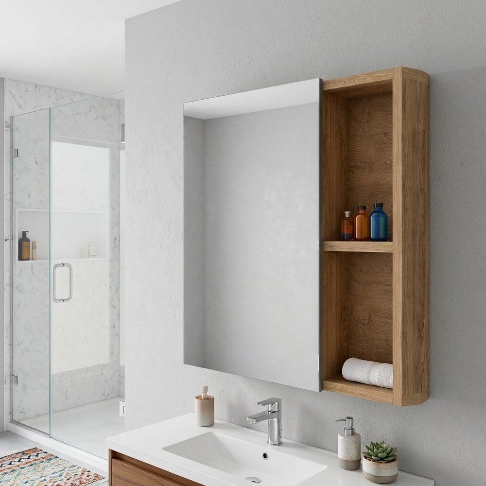 18" Natural Wood Wall Mounted Single Door Medicine Cabinet — view 5