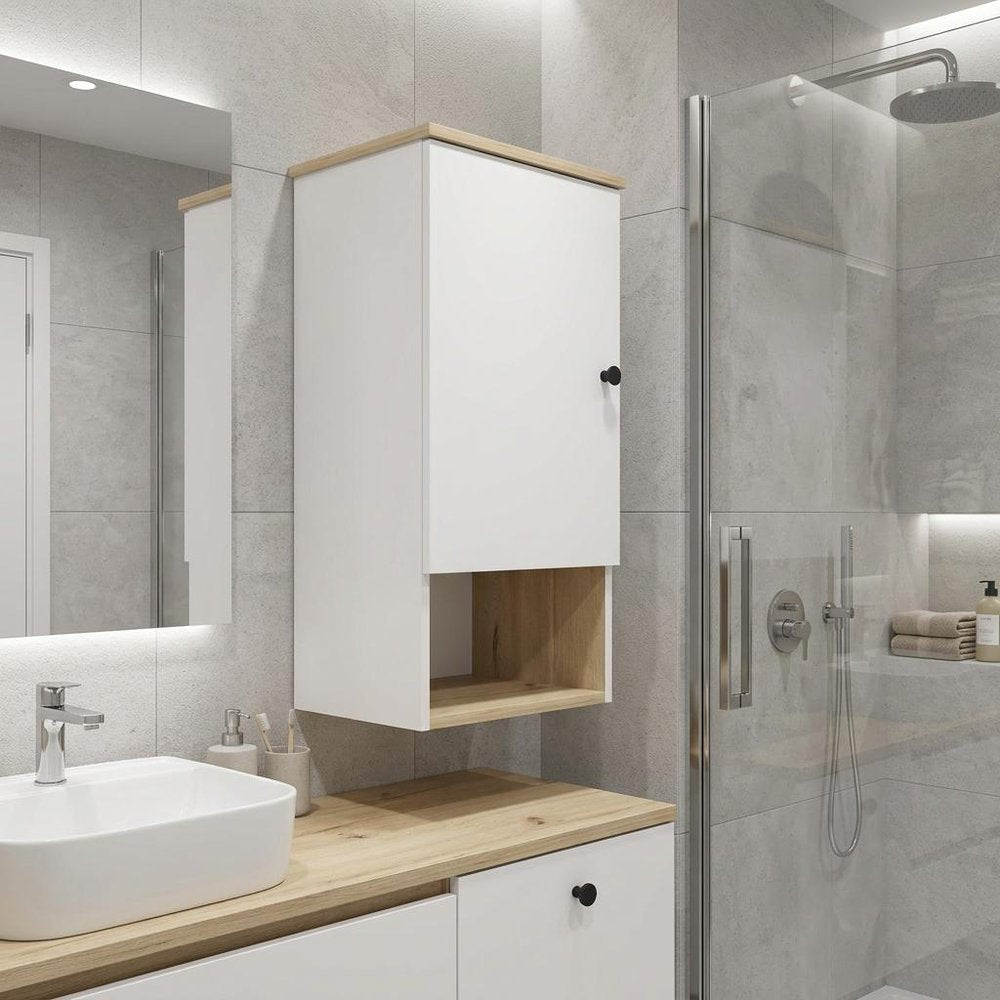 16" Natural Wood Floating Single Door Bathroom Vanity And Medicine Cabinet — view 6