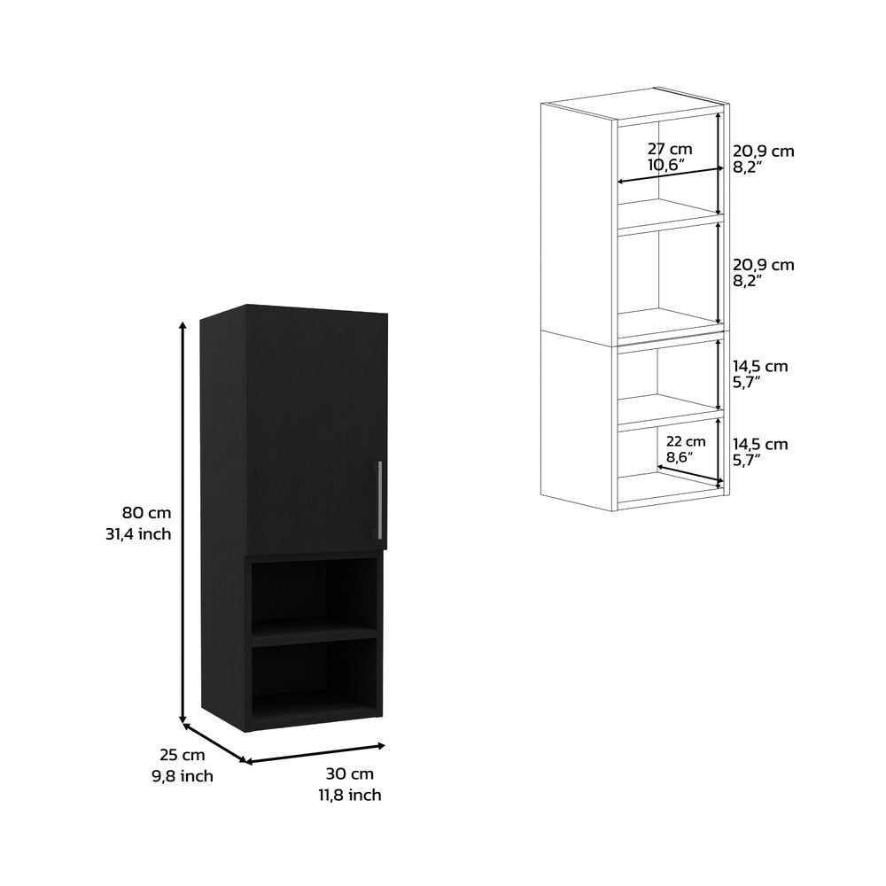 12" Black Wood Wall Mounted Single Door Medicine Cabinet — view 2