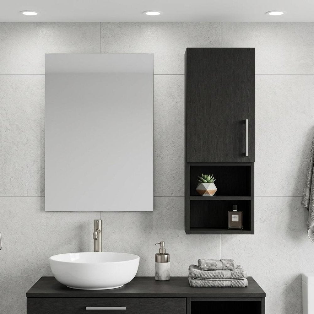 12" Black Wood Wall Mounted Single Door Medicine Cabinet HomeRoots