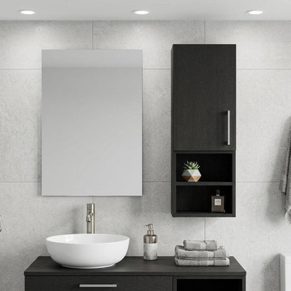 12" Black Wood Wall Mounted Single Door Medicine Cabinet HomeRoots