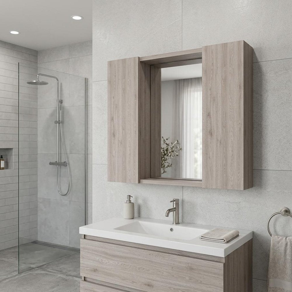 24" Light Gray Wood Floating Single Door Bathroom Vanity And Medicine Cabinet — view 4