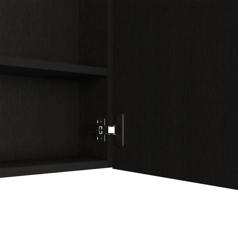 24" Black Wood Floating Single Door Bathroom Vanity And Medicine Cabinet With Mirror — view 1