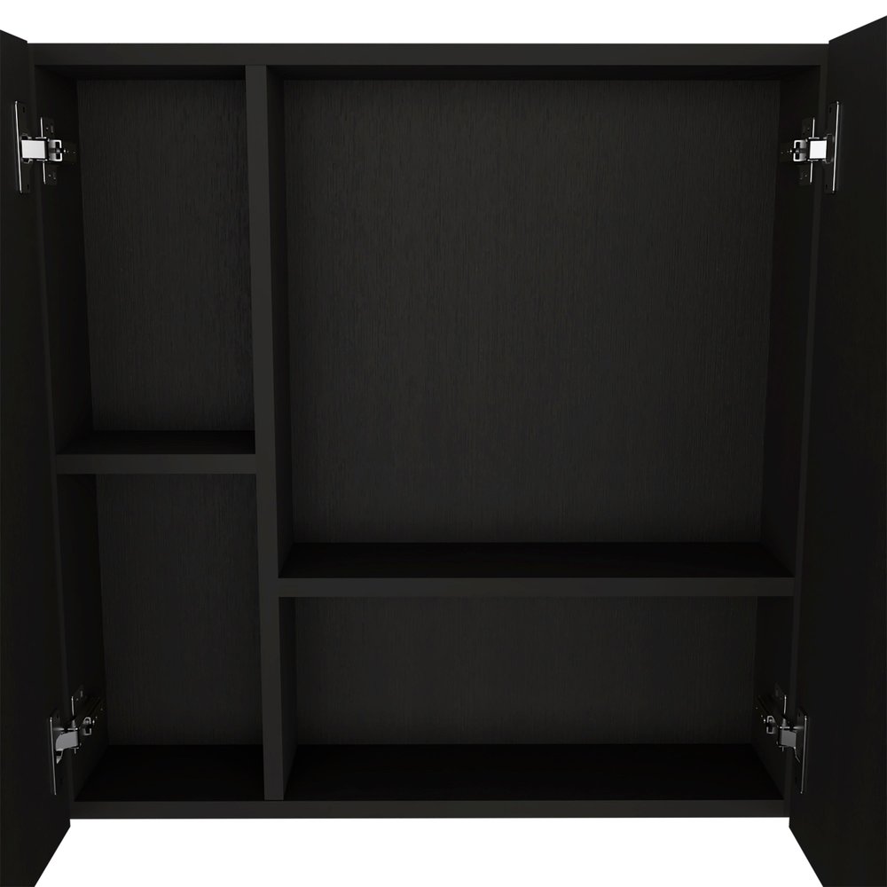 24" Black Wood Floating Single Door Bathroom Vanity And Medicine Cabinet With Mirror — view 2