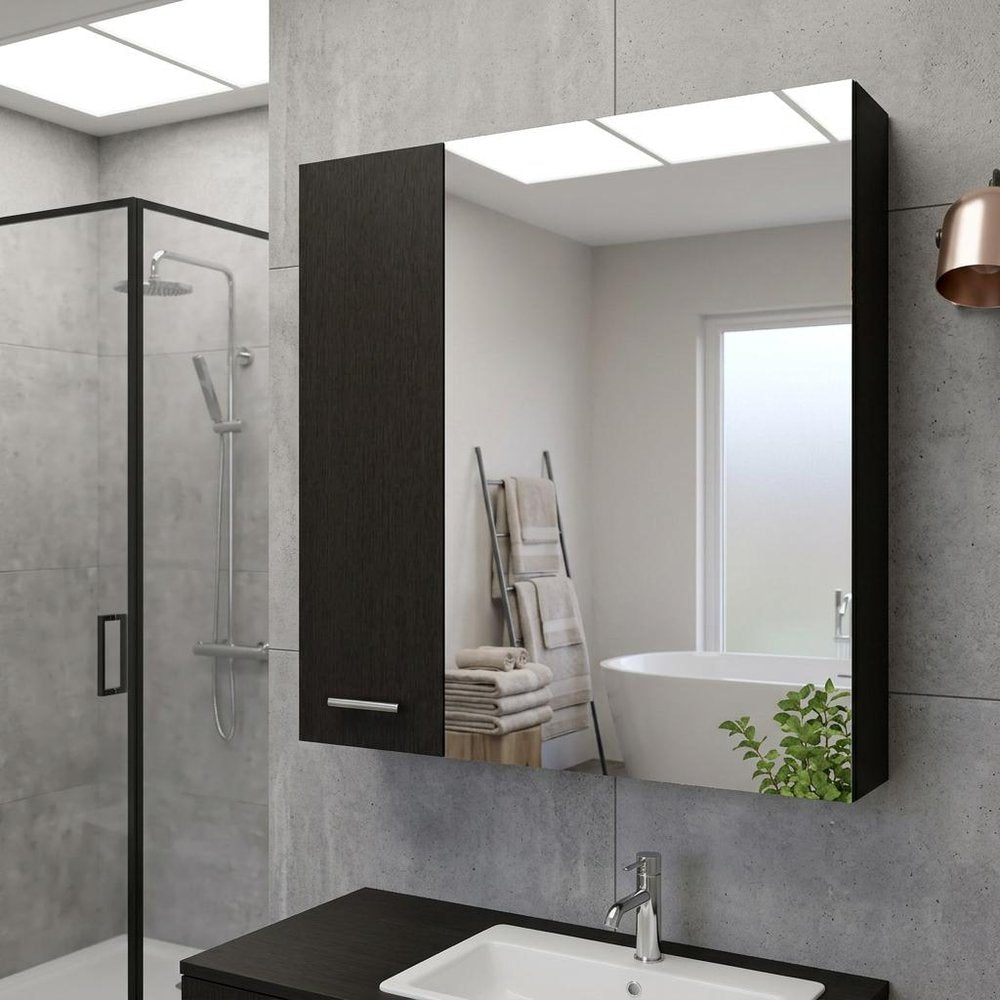 24" Black Wood Floating Single Door Bathroom Vanity And Medicine Cabinet With Mirror — view 3
