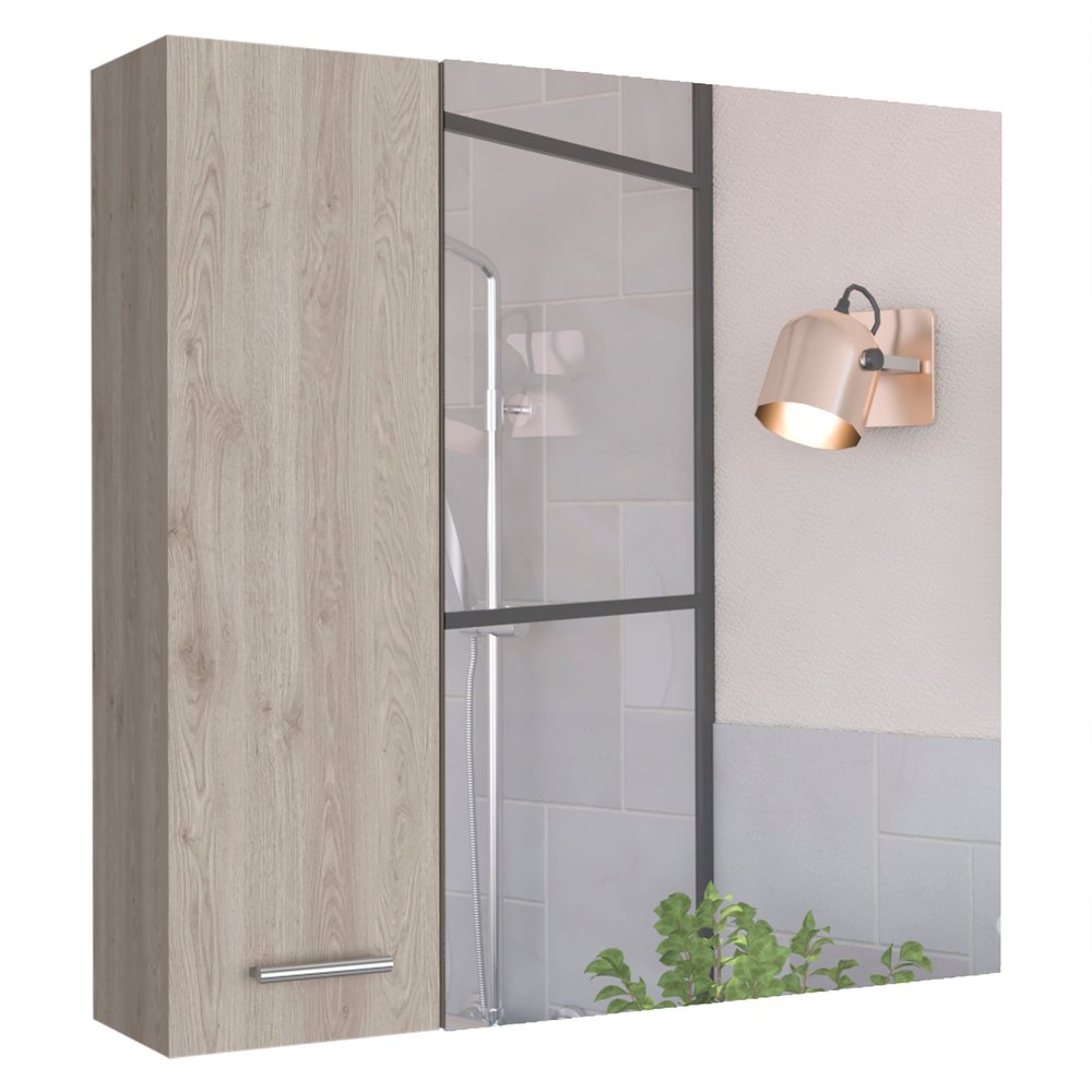 24" Light Gray Wood Floating Single Door Bathroom Vanity And Medicine Cabinet With Mirror — view 1