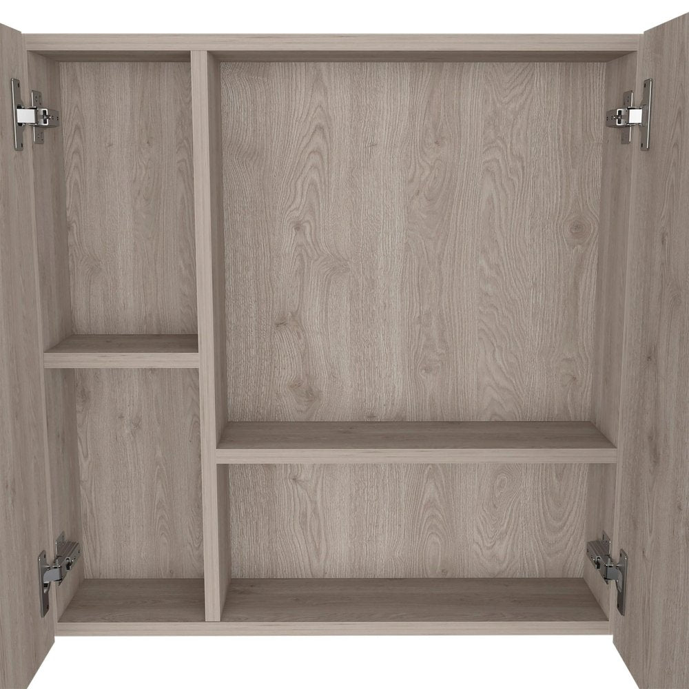 24" Light Gray Wood Floating Single Door Bathroom Vanity And Medicine Cabinet With Mirror — view 2