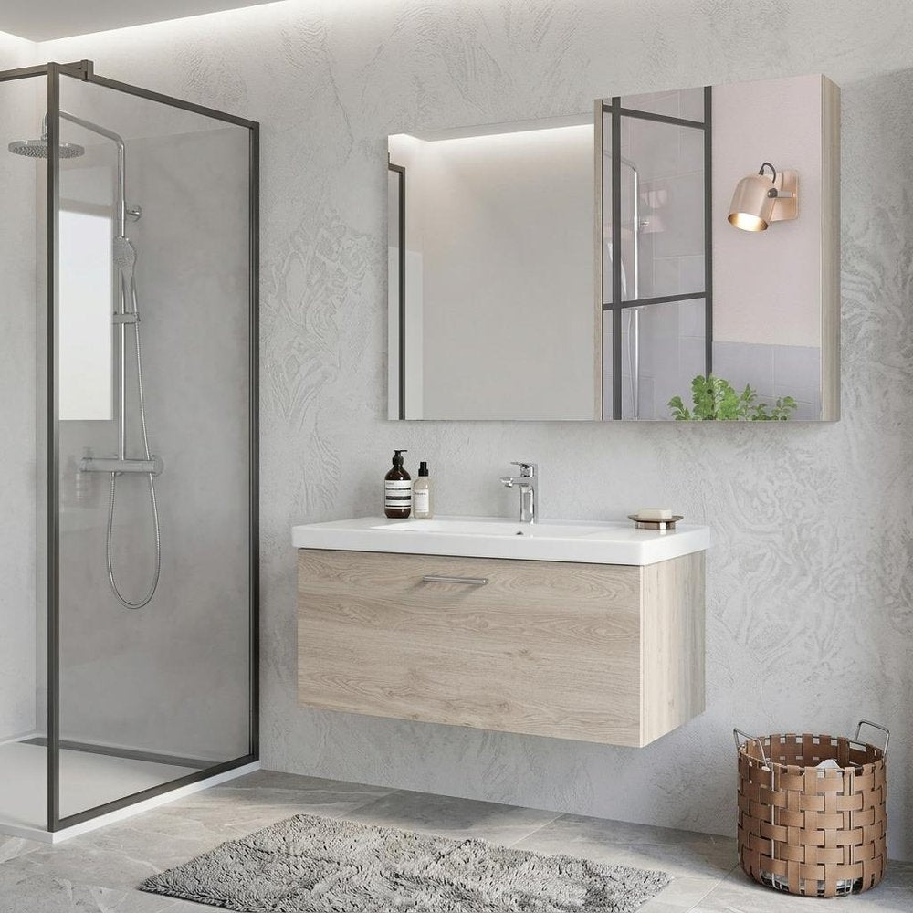24" Light Gray Wood Floating Single Door Bathroom Vanity And Medicine Cabinet With Mirror — view 4