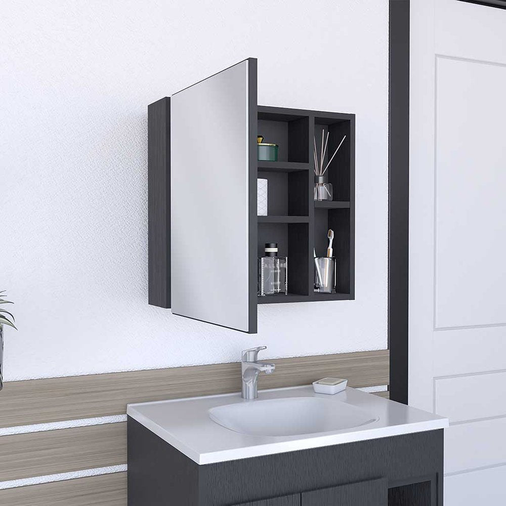 20" Black Wood Wall Mounted Single Door Medicine Cabinet — view 1