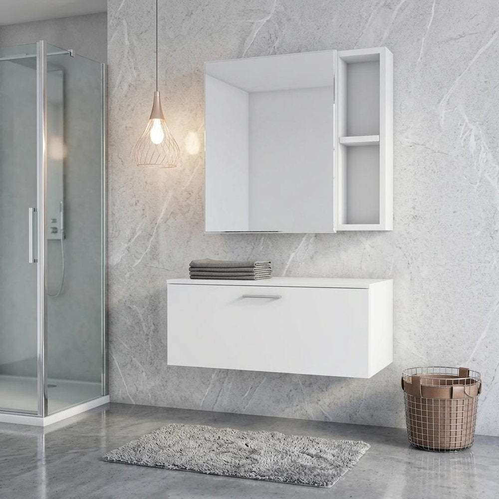 20" White Wood Floating Single Door Bathroom Vanity And Medicine Cabinet With Mirror — view 6