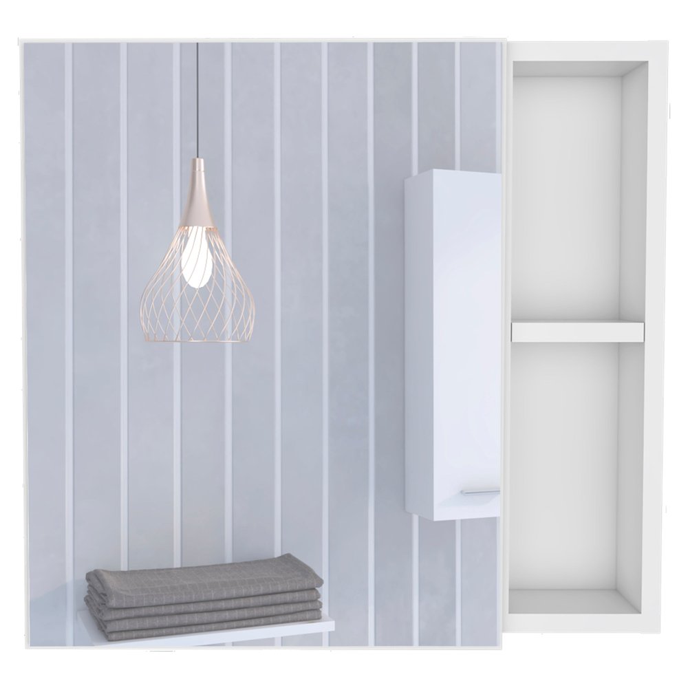 20" White Wood Floating Single Door Bathroom Vanity And Medicine Cabinet With Mirror — view 1