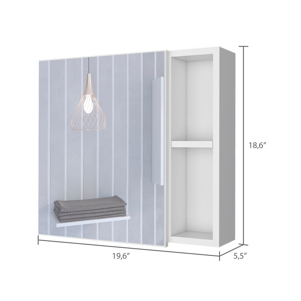 20" White Wood Floating Single Door Bathroom Vanity And Medicine Cabinet With Mirror — view 5