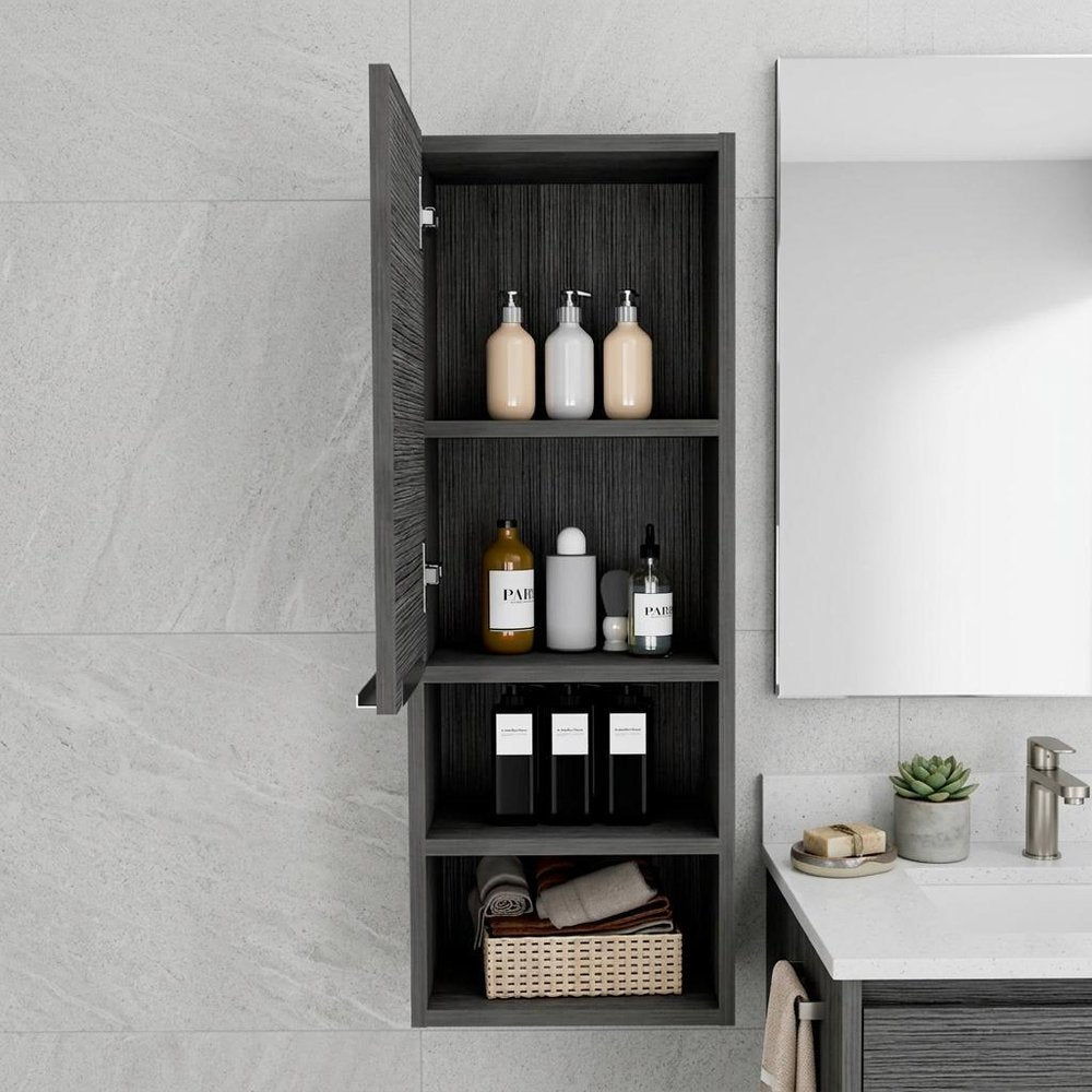 12" Smoky Black Wood Wall Mounted Single Door Medicine Cabinet — view 5