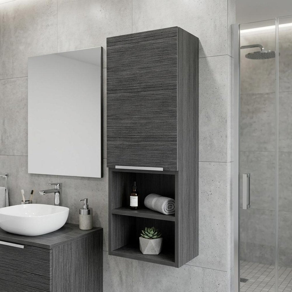 12" Smoky Black Wood Wall Mounted Single Door Medicine Cabinet — view 6