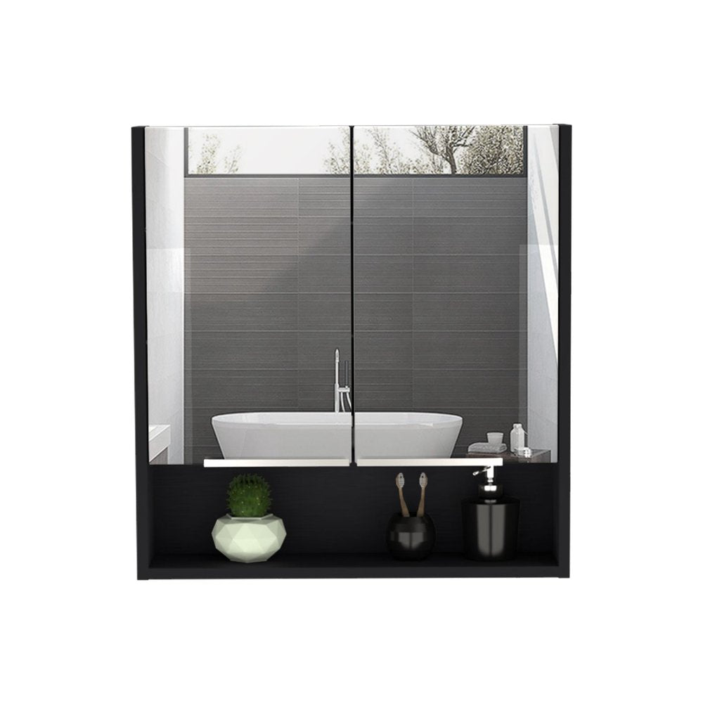 24" Black Wood Wall Mounted Double Door Medicine Cabinet — view 1