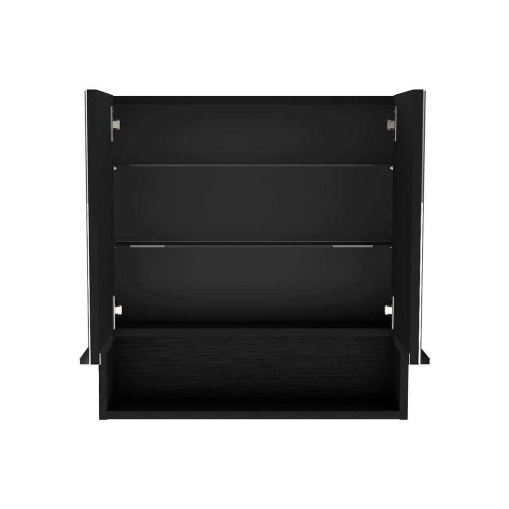 24" Black Wood Wall Mounted Double Door Medicine Cabinet — view 2