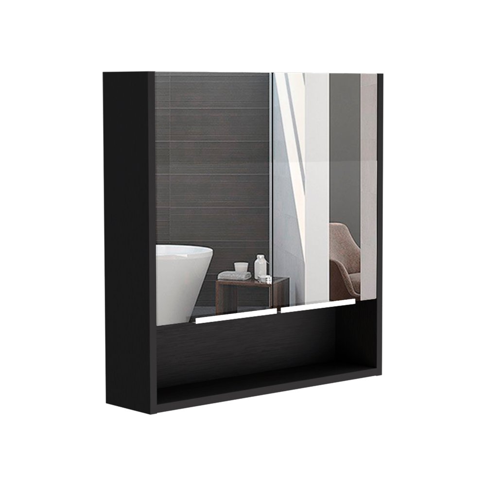 24" Black Wood Wall Mounted Double Door Medicine Cabinet — view 3