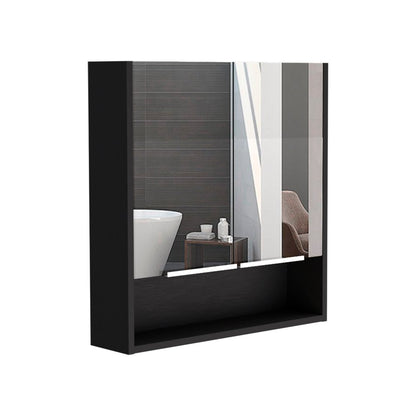 24" Black Wood Wall Mounted Double Door Medicine Cabinet